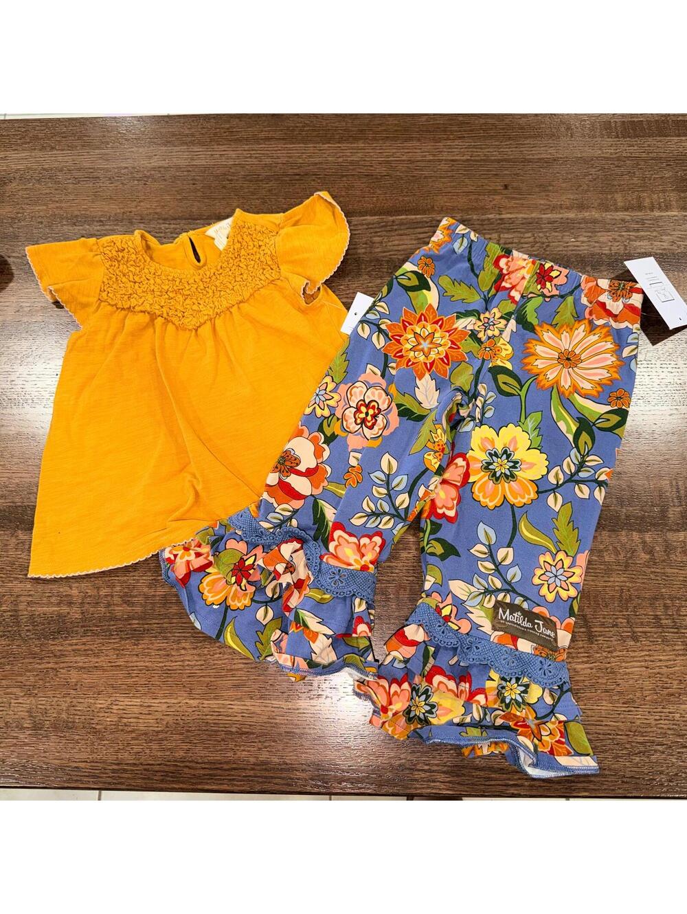 Matilda Jane Girls Floral Garden Top & Big Ruffle Leggings Size 4